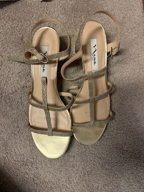 Nina Metallic Gold Glitter Strappy Heels